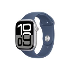   Apple Watch Series 10 GPS 46 mm Ezüst alumíniumtok, denim sportszíj - M/L (MWWM3QH/A)